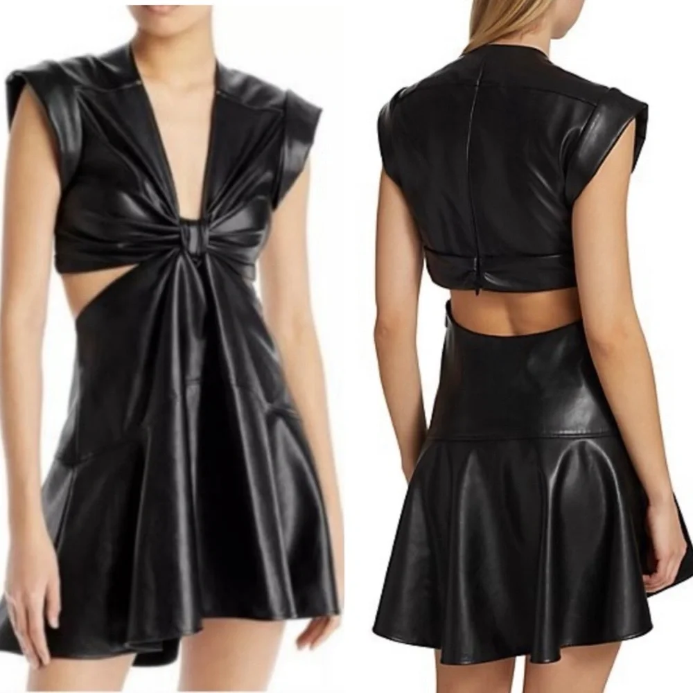 JASON WU Black Vegan Leather With Cut Out Mini Dress XS - Picture 1 of 6